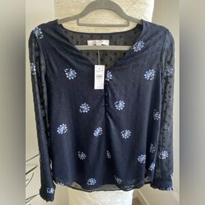 NWT LOFT Petite navy floral top